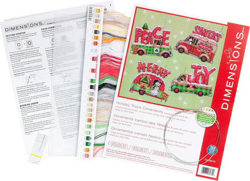Dimensions Holiday Truck Christmas Ornaments Counted Cross Stitch Kit for Beginners, 14 Count Plastic Canvas, 4pc...