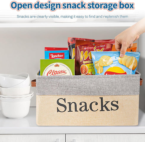 Snack Organizer for Countertop, Snack Storage Containers for Pantry with 10 Chip Clips, Burlap Snack Basket Organizer and Snack Bin for Kitchen Or...