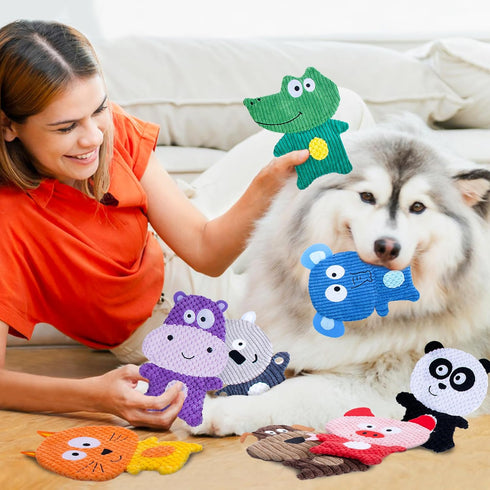 No Stuffing Dog Toys, 8 Pack Dog Squeaky Toys, Durable Plush Dog Toys, Cute Animal Plush Toys, Pet Entertaining Toys Interactive Teething Chew Toy...