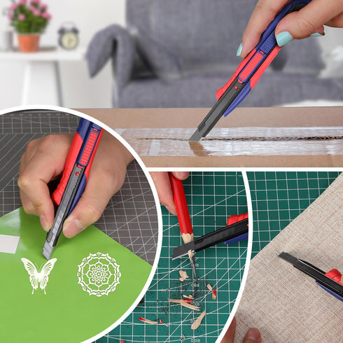 WORKPRO 2-In-1 Safety Utility Knife Retractable Snap-off blade, Metal Box Cutter Set, Razor Knife Exacto Craft Knives, with 10 Extra 9mm Blades, P...