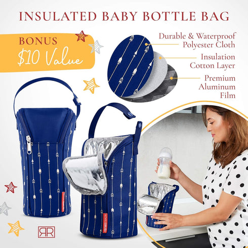 Portable Diaper Changing Pad Waterproof – B0NUS Insulated Baby Bottle Bag, 2-in-1 Diaper Clutch and Changing Mat, Wipe Clean Portable Changing Pad...