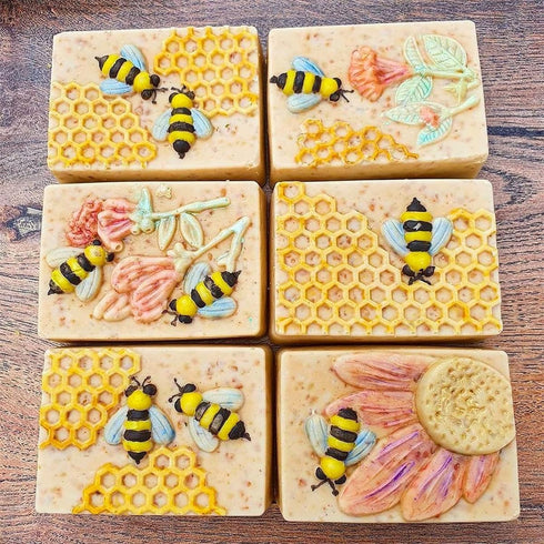 2pcs Rectangle Bee Pattern Soap Molds, Silicone Honeycomb Molds Beehive Cake Baking Mold for Homemade Craft...