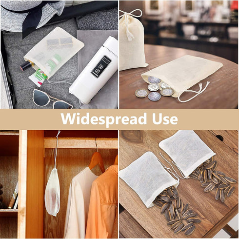 50 Pieces Cotton Drawstring Tea Filter Bags, Reusable Muslin Bag Gift Bag Jewelry Pouch for Wedding Party Home Supplies, Natural Unbleached Coffee...