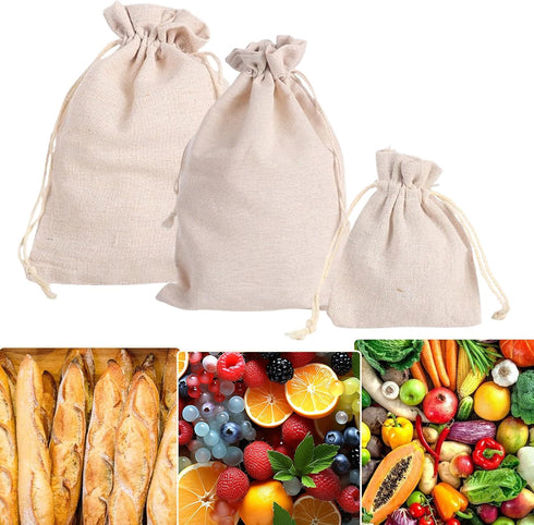 2Pcs Linen Bread Bags, 6” x 8” Reusable Bread Bags for Homemade Bread Sourdough Small Drawstring Bags Reusable Produce Bags Washable Muslin Bags w...