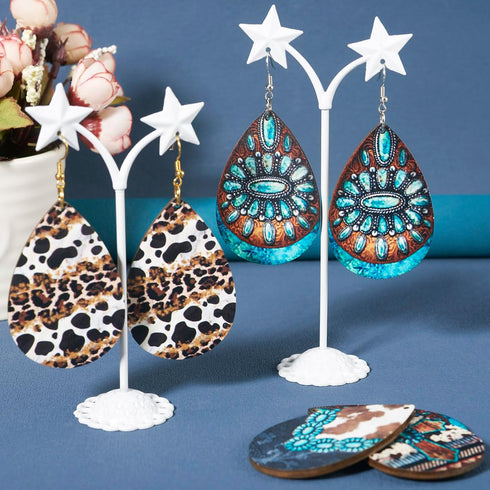 Craftdady Teardrop Wooden Earring Making Kit Western Charms Cow Turquoise Leopard Print Charms with Hooks Open Jump Rings Bohemian Earring for Wom...