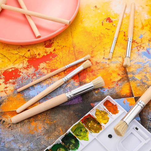 Wooden Stencil Brushes Natural Stencil Bristle Brushes Dome Art Painting Brushes Wood Paint Template Brush for Acrylic Oil Watercolor Art Painting...
