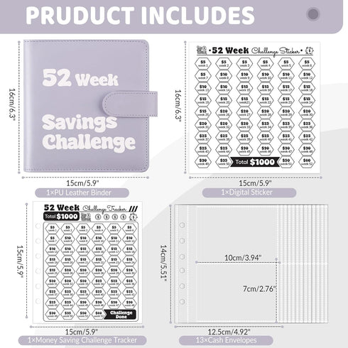 52 Week Money Saving Challenge Binder, A7 Savings Challenges Books with Envelopes, Money Saving Budget Binder for Saving $1000, Purple...