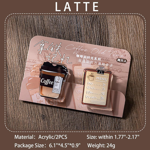 Doraking 2PCS Latte Coffee Acrylic Paper Photo Clip Holder, Chip Bag Binder Sealing Clips for Food Packages, Office Supply...