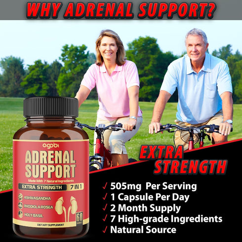 agobi 7in1 Adrenal Support Supplement - Concentrated Ashwagandha, Panax Ginseng, Rhodiola Rosea & More - 60 Capsules for 2 Month...