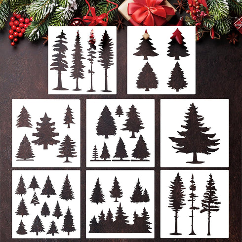 8 PCS Trees Stencils Art Painting Templates Pine Fir Tree Cypress Cedar Stencils Reusable Drawing Stencils for Painting on Wood Furniture Canvas H...