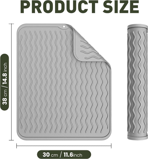 Silicone Dish Drying Mat for Multi-Usage, Dish Drying Mats for Kitchen Counters, Sink, Refrigerator, Drawer Liner with Rapid Drying and Easy Stora...