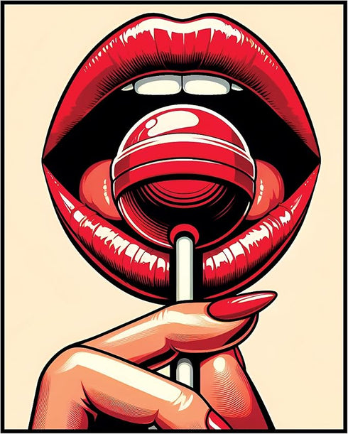Posterizer 1 pcs-Pop Art Lips-Retro Minimalist Art-Abstract & Modern Art-Gift for Woman, Women, Wife, Girlfriend-Living Room Bedroom Decor- unfram...