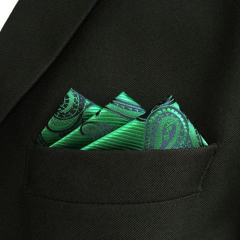 SHLAX&WING Green Geometric Silk Pocket Square Handkerchief for Wedding Party...