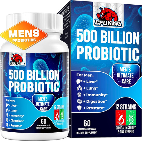 Probiotics for Men, 500 Billion CFU + 12 Strains Men's Probiotic with Turmeric Cranberry & Goji, Men's Ultimate Care, Probiotics for Digestive Hea...