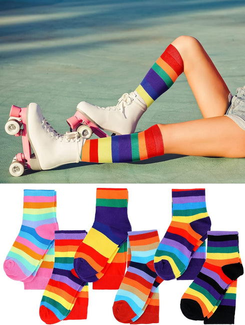 Unittype 6 Pair Rainbow Pride Knee High Socks for Women Striped Socks Long Socks Tube Socks Roller Skate Socks for Girls Youth Gift...
