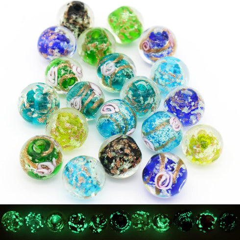 Artsy Crafts 60 Pcs Assorted Glow in The Dark Firefly Beads 12mm European Lampwork Luminous Glass Beads for Jewelry Making Charm Bracelet Necklace...