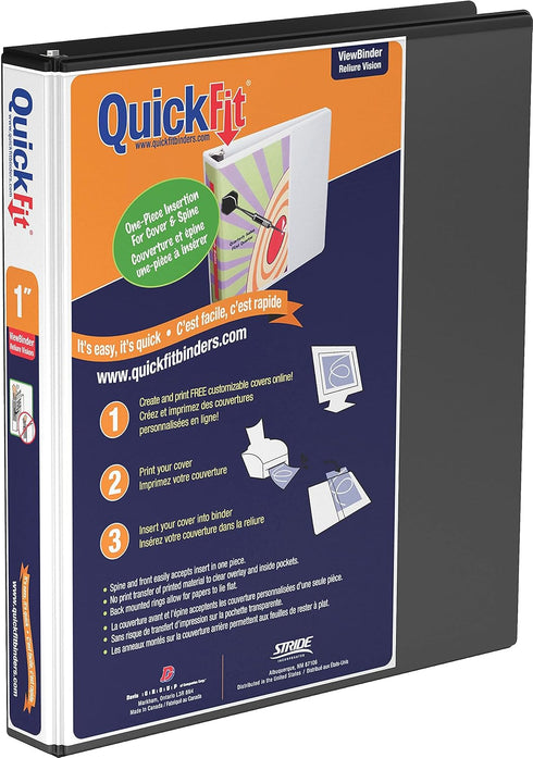 Stride QuickFit 1 D-Ring View Binder, Black...