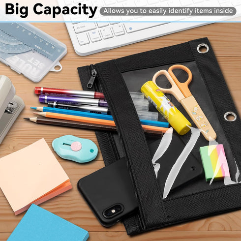 V-Opitos Pencil Pouch for 3 Ring Binder, 2 Pack Sky Blue 3-Holes Zipper Pencil Pouches, Sturdy and Durable Cloth Pencil Case with Clear Window for...
