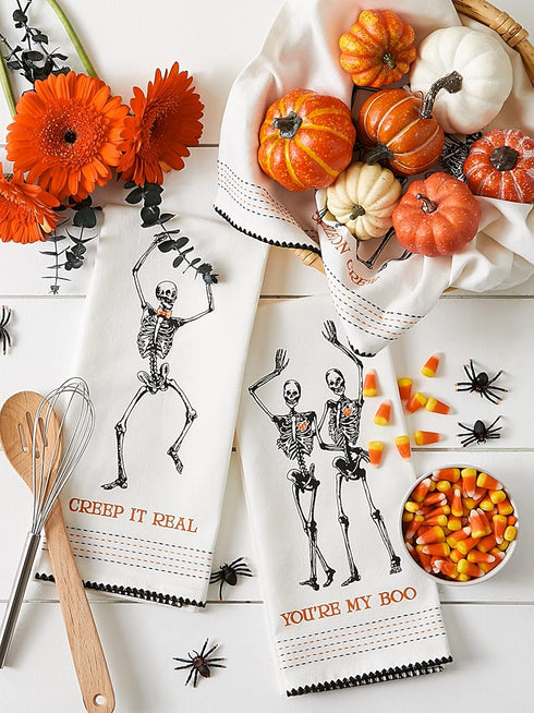 DII Halloween Hand Towels for The Kitchen Decorative Spooky & Fun Cotton Printed Dishtowel Set, 18x28, Skeletons, 3 Count...