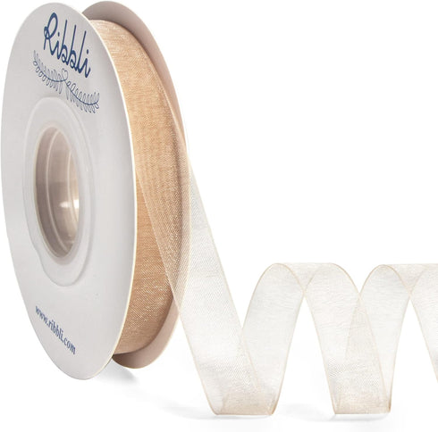 Ribbli Champagne Organza Ribbon,1/2 Inches x Continuous 50 Yard, Champagne Sheer Ribbon for Gift Wrapping,Cookie Wrapping,Wedding Decoration,All C...
