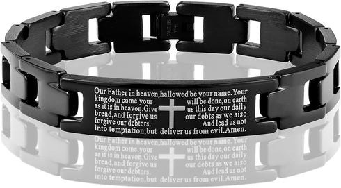 Urban Jewelry Lords Prayer Cross - 316L Stainless Steel Link Bangle Bracelet for Men...