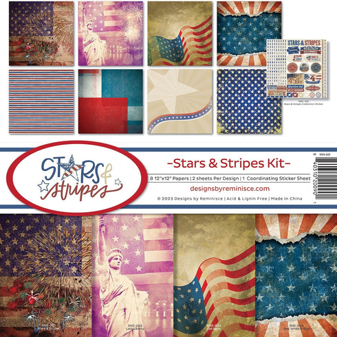 Reminisce Stars and Stripes Scrapbook Colleciton Kit,White 12x12 inches...
