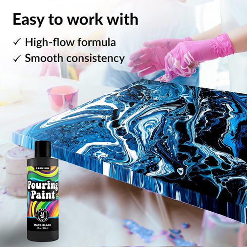 Black Pouring Paint Acrylic Pouring for Pour Art and Flow Painting 8oz 236 ml Bottle Mars Black...