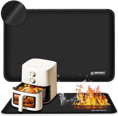 Heat Resistant Mat for Air Fryer Site, Fireproof Silicone Mat for Kitchen Countertop, Non-slip and Waterproof, Countertop Protector (Black, 30"X20...