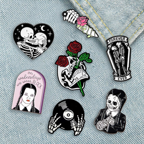 7 Pack Cool Enamel Pins for Backpacks Jackets Hat Set, Black Horror Skull Brooch Pins...