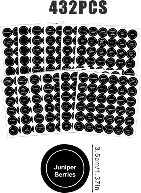 SAVITA 432pcs 3.5cm Spice Labels Stickers, Round Preprinted Spice Labels Waterproof Spice Jar Label Spice Labels Spice Containers Labels Seasoning...