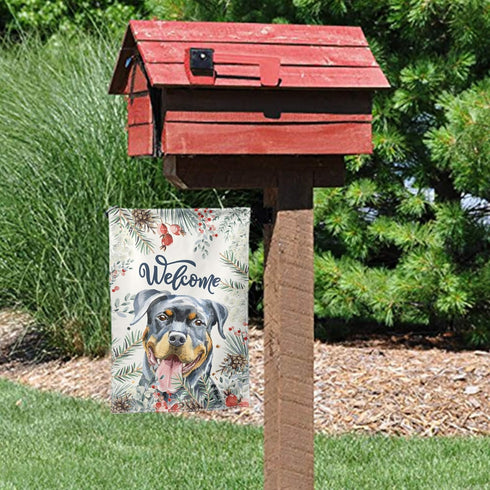 Welcome Rottweiler and Winter Flower Home Flag 12 x 18 Inch Double-Sided Outdoor Yard Flag Decorative Puppy Dog Pet Rescue Garden Flag...