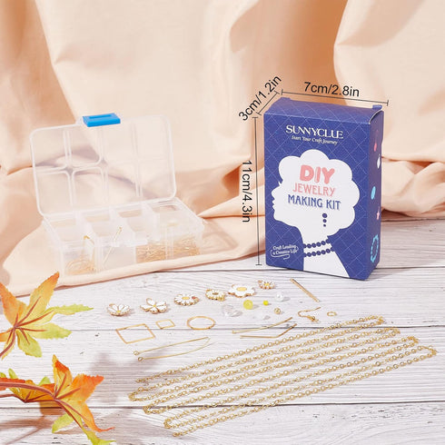 SUNNYCLUE 1 Box DIY 10 Pairs Thanksgiving Day Daisy Flower Charms Earrings Making Starter Kit White Enamel Flower Charms Glass Beads Linking Rings...