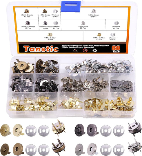 Tanstic 60 Sets 14mm 4 Color Magnetic Button Clasps Snaps Fastener Clasps Button Knitting Buttons Sets for Sewing, Craft, Purses, Bags, Clothes, L...