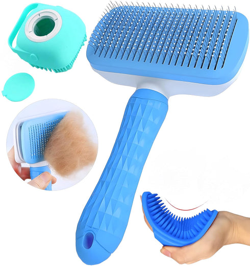 JASLAH 3 Sets with Comb, Pet Grooming Bath Brush Soft Silicone Bristle for Long Short Haired Dogs and Cats Shower, Bath Brush Soothing Massage Rub...