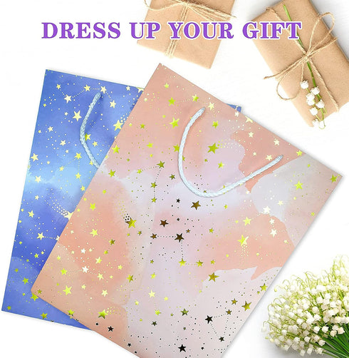 BLESZSING Gift Bag Birthday Large Gift Bags Set Included 2 Pack Paper Gift Bags with Tissue Paper Colorful Pink Blue Gift Bags 125 Large Size Blue...