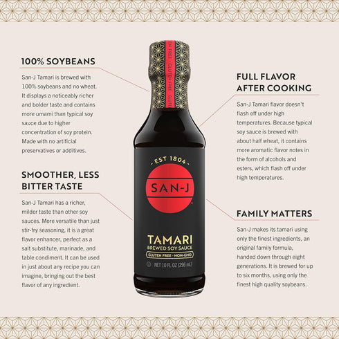 San-J - Gluten Free Tamari Soy Sauce - Specially Brewed - Made with 100% Soy - 10 oz. Bottles - 2 Pack...