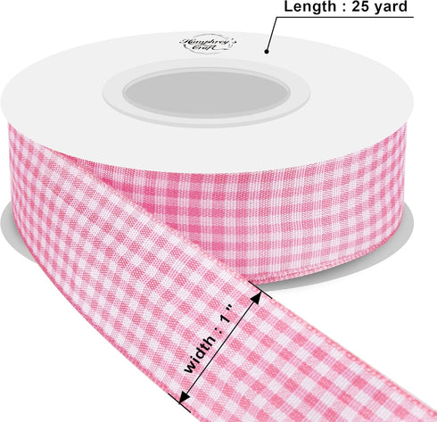 Humphrey's Craft 1 Inch Wide Pink and White Gingham Ribbons Spool - 25 Yards Variety of Color for Make Bows, DIY, Sewing, Gift Wrapping, Wedding, ...