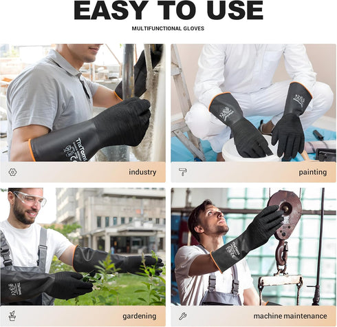 ThxToms Heavy Duty Rubber Gloves, Versatile Latex Chemical Resistant Gloves, Upgraded with Anti-Slip Design, Soft and Thick, 22" 1 Pair...