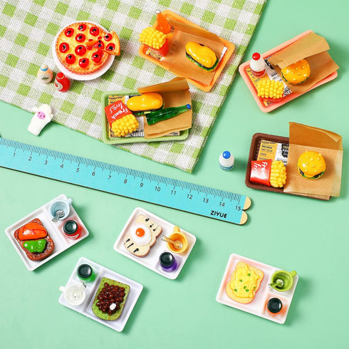 50 Pieces Dollhouse Miniature Fast Food Accessories Set Mixed Resin Food Drink Mini Hamburger Fries Juice Milk Bread Jam Cup Doll Kitchen Pretend ...