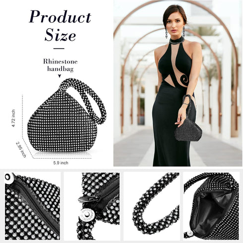 MTLEE 4 Pieces Rhinestone Necklace Choker Bracelet Earring Clutch Purses Jewelry Set Women Crystal Triangle Bling Diamond Purse Rhinestone Bag for...