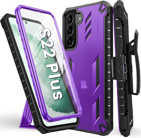 for Samsung Galaxy S22-Plus Case: ShockProof Durable S22+ Cell Phone Cover with Built-in Kickstand | TPU Bumper Textured | Full-Body Protective Ru...