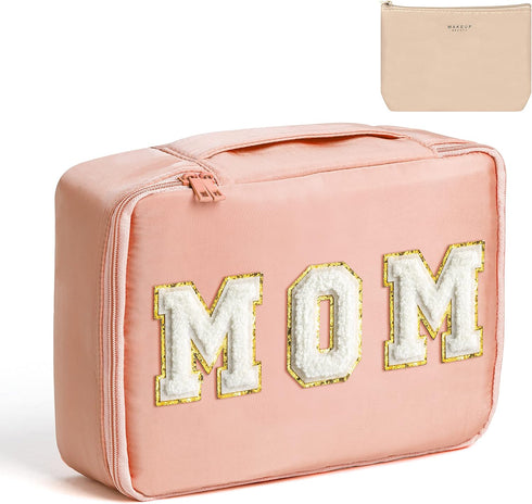 Best Mother Patch MOM Makeup Bag Large Capacity Travel Toiletry Bag with Brush Bags Cosmetic Bag Makeup Case Multifunction Organizer Make Up Bag M...