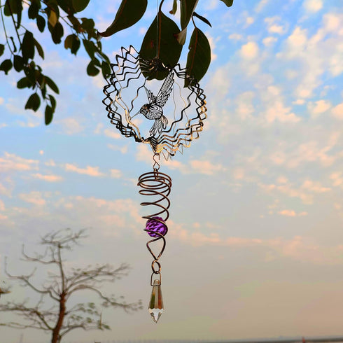 6" Hanging Wind Spinner with Sun Catcher Tail- Outdoor 3D Metal Decor Wind Spinner Yard Garden Outside Stainless Steel Spinner Gift Indoor Decorat...