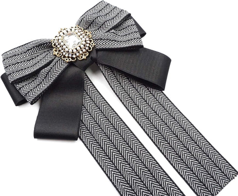 Topz black bow brooch for women large ribbon collar pin cravat Womens bow tie rhinestone brooch pin jabot bowtie for men necktie shirt decoration ...