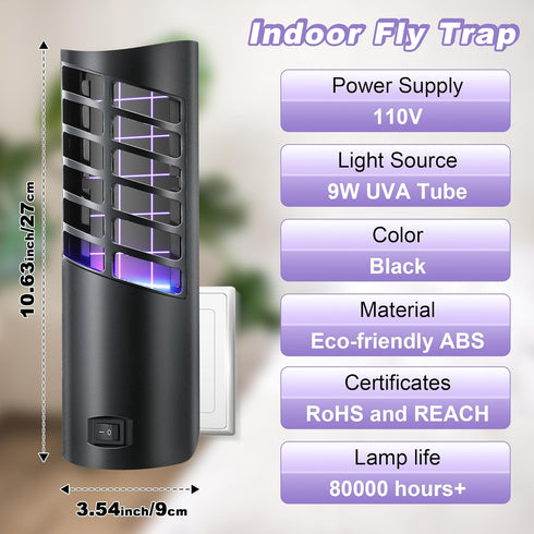 1 Pack with 10 Sticky Glue Boards Flying Insect Trap (1 Device 10 Glue Cards), Fruit Fly Traps for Indoors with UV Light, Insect Zapper for Fruit ...