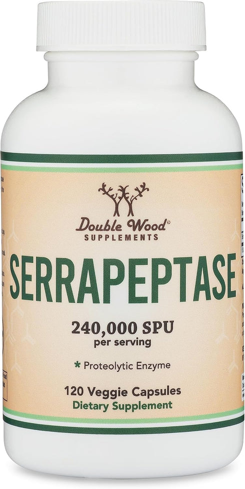 Serrapeptase 240,000 SPU Max Potency (120 Veggie Capsules) Proteolytic Enzyme for Sinus, Respiratory and Joint Health (Non-GMO, Gluten Free, Veget...