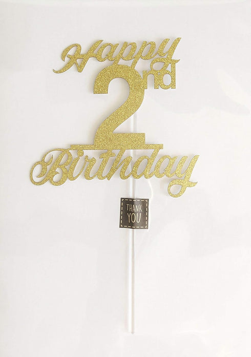 2nd Birthday Cake Topper, Birthday Party Decorations with Premium Gold Glitter...