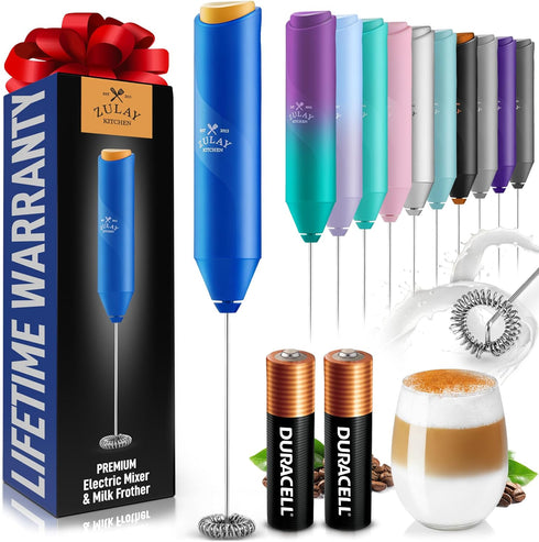 Zulay Kitchen Duracell Powered Milk Frother Handheld Foam Maker - Whisk Drink Mixer for Coffee, Latte, Matcha, Cappuccino - Mini Foamer by Milk Bo...