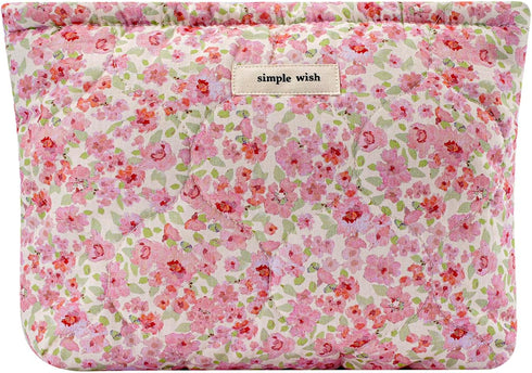 Quilted Floral Cotton Makeup Pouch,Coquette Quilted Cosmetic Bag for Women and Girls, Aesthetic Organizer Bag, Flower Cute Travel Toiletry Bags(01...