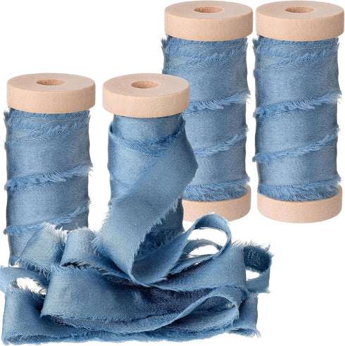 Mindsoft 20 Yard Silk Ribbons Irregular Handmade Frayed Satin Ribbons with Wooden Spool Handmade Shabby Fringe Craft Ribbon for Gift Wrapping Baby...